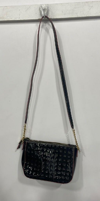 Arcadia Black Patent Leather Embossed Shoulder Bag
