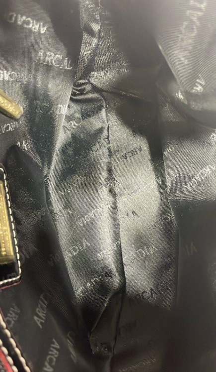 Arcadia Black Patent Leather Embossed Shoulder Bag