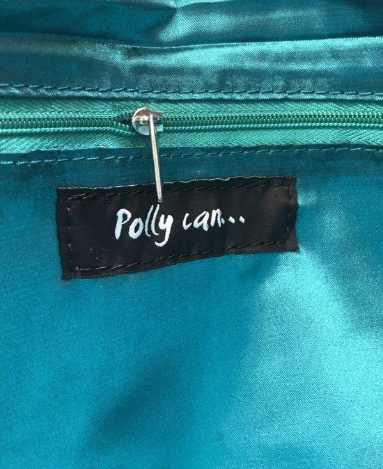 Polly Can Art Tote Bag Blue Yellow Black Woman and Cat Design