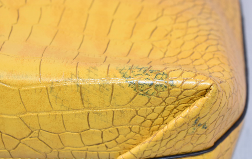 Mustard Yellow Croc Embossed Tote Bag with Matching Pouch