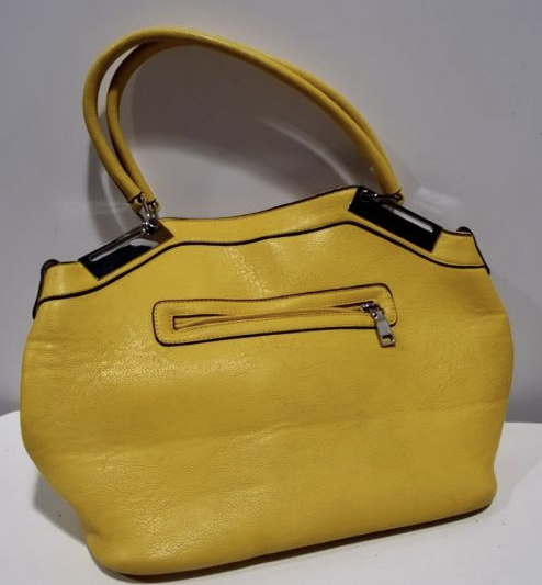Black Rivet Lemon Yellow Shoulder Bag with Black Accents Large Satchel Purse