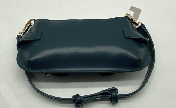 Deep Teal Leather Shoulder Bag with Gold Tone Buckle Detail