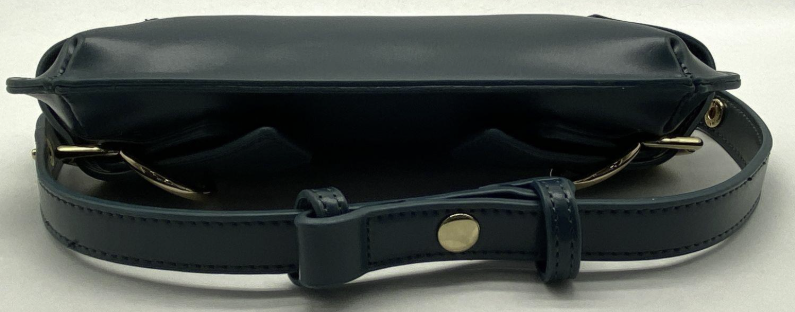 Deep Teal Leather Shoulder Bag with Gold Tone Buckle Detail