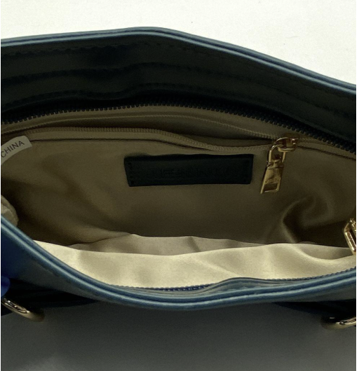 Deep Teal Leather Shoulder Bag with Gold Tone Buckle Detail