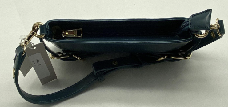 Deep Teal Leather Shoulder Bag with Gold Tone Buckle Detail