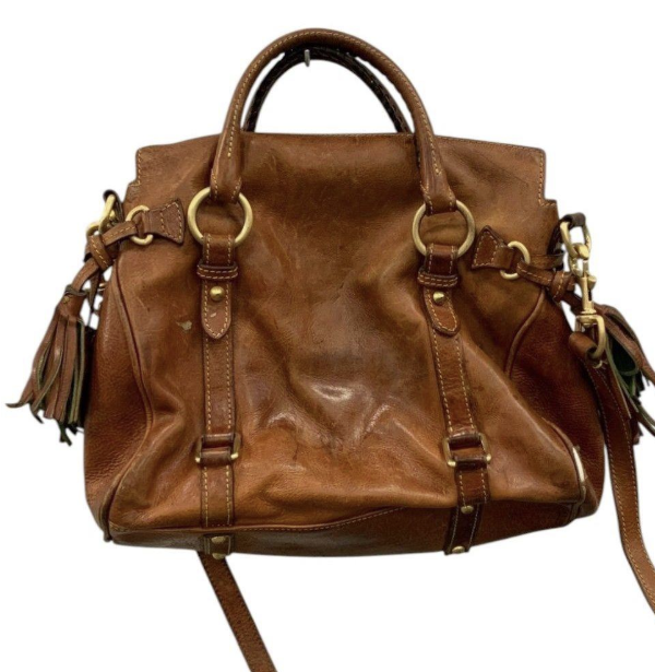 Dooney and Bourke Florentine Medium Brown Leather Satchel with Tassel Detail