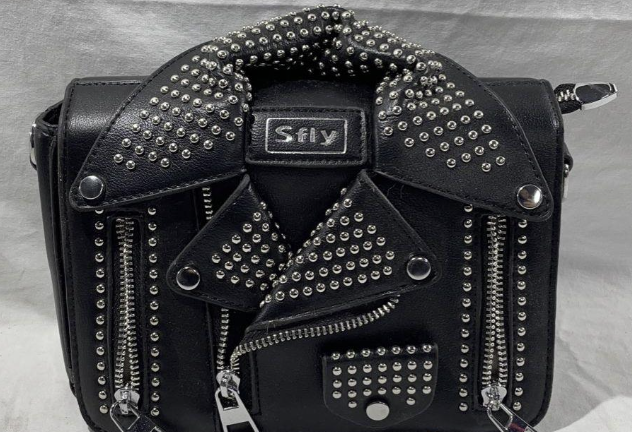 Sfly Black Studded Moto Jacket Crossbody Clutch Bag