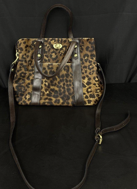 Patricia Nash Leopard Print Satchel Handbag with Dark Brown Leather Trim