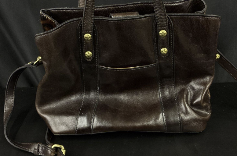 Patricia Nash Leopard Print Satchel Handbag with Dark Brown Leather Trim