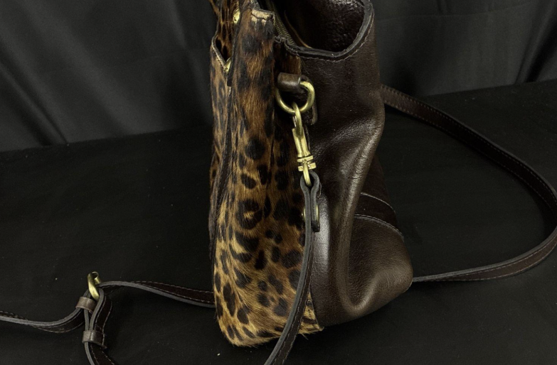 Patricia Nash Leopard Print Satchel Handbag with Dark Brown Leather Trim