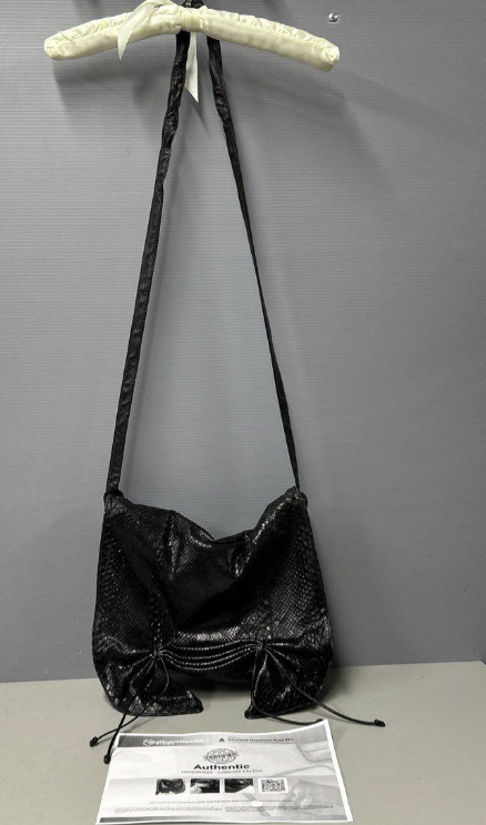 Vintage Carlos Falchi Black Leather Butterfly Bag with Textured Panels