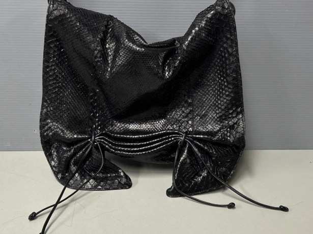 Vintage Carlos Falchi Black Leather Butterfly Bag with Textured Panels