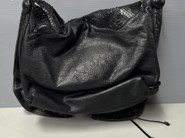 Vintage Carlos Falchi Black Leather Butterfly Bag with Textured Panels