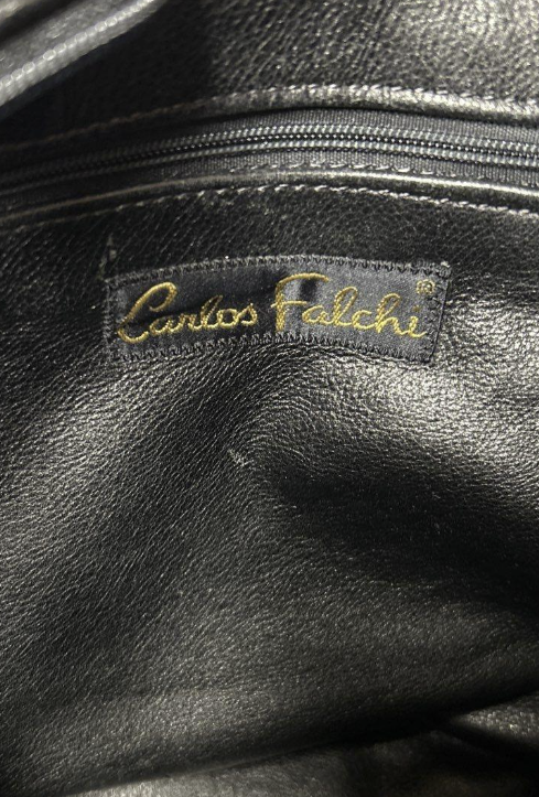 Vintage Carlos Falchi Black Leather Butterfly Bag with Textured Panels