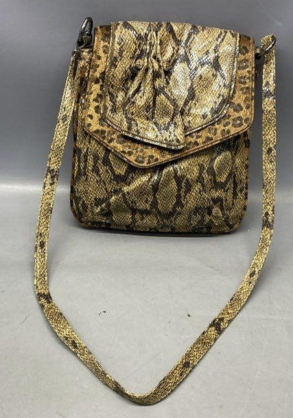 Carlos Falchi Gold and Black Snakeskin Print Crossbody Bag with Flap Front