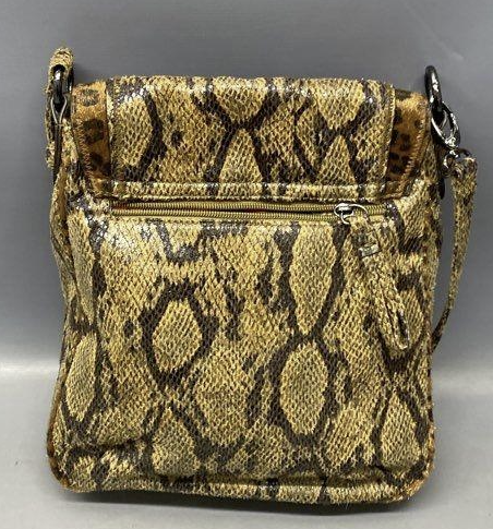 Carlos Falchi Gold and Black Snakeskin Print Crossbody Bag with Flap Front