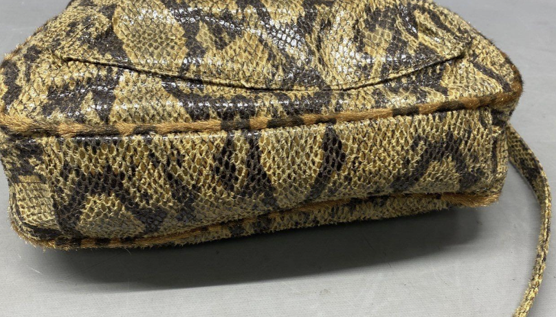Carlos Falchi Gold and Black Snakeskin Print Crossbody Bag with Flap Front