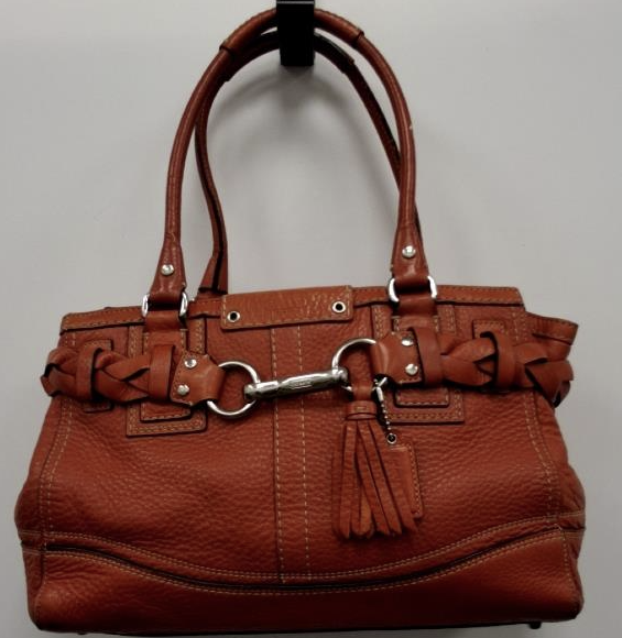 Coach Hamptons Burnt Orange Pebbled Leather Satchel with Braided Detail