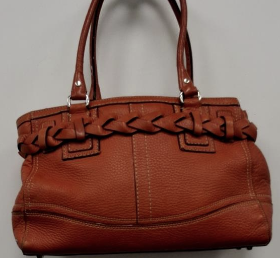 Coach Hamptons Burnt Orange Pebbled Leather Satchel with Braided Detail