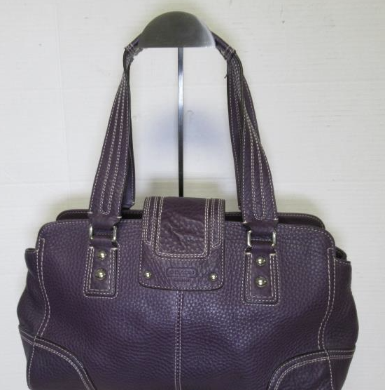 Coach Purple Pebbled Leather Shoulder Bag with Contrast Stitching