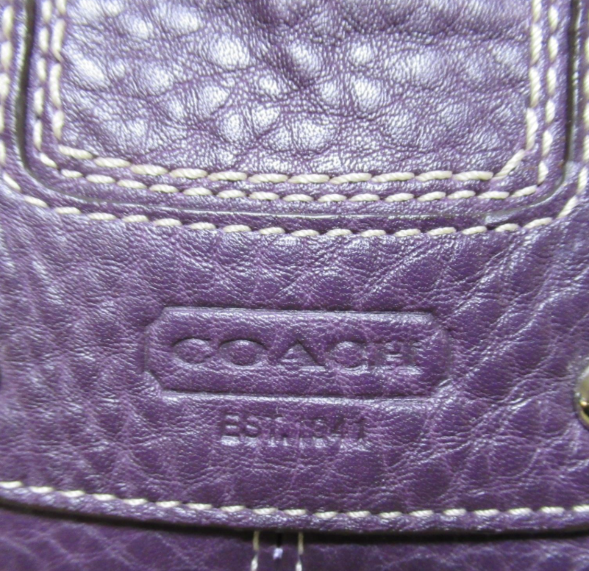 Coach Purple Pebbled Leather Shoulder Bag with Contrast Stitching
