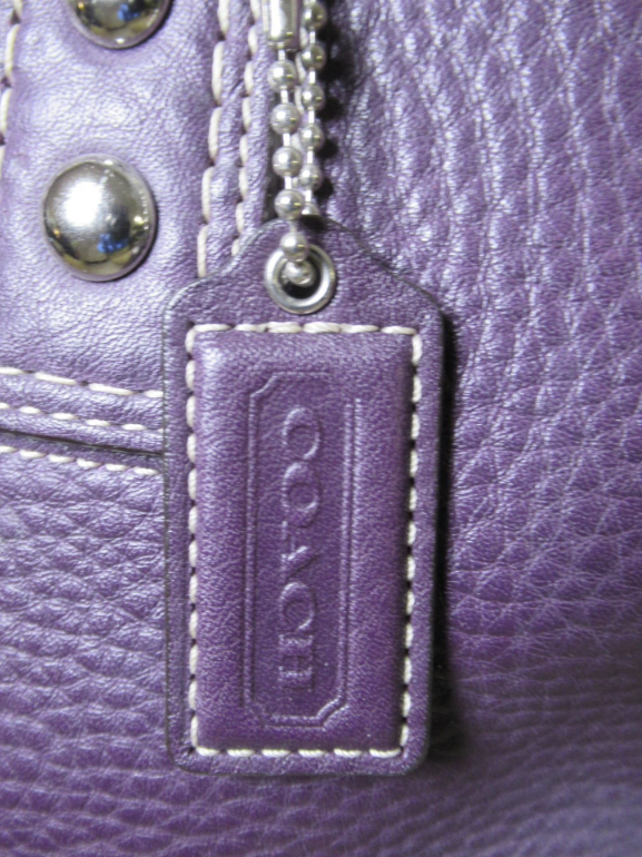Coach Purple Pebbled Leather Shoulder Bag with Contrast Stitching