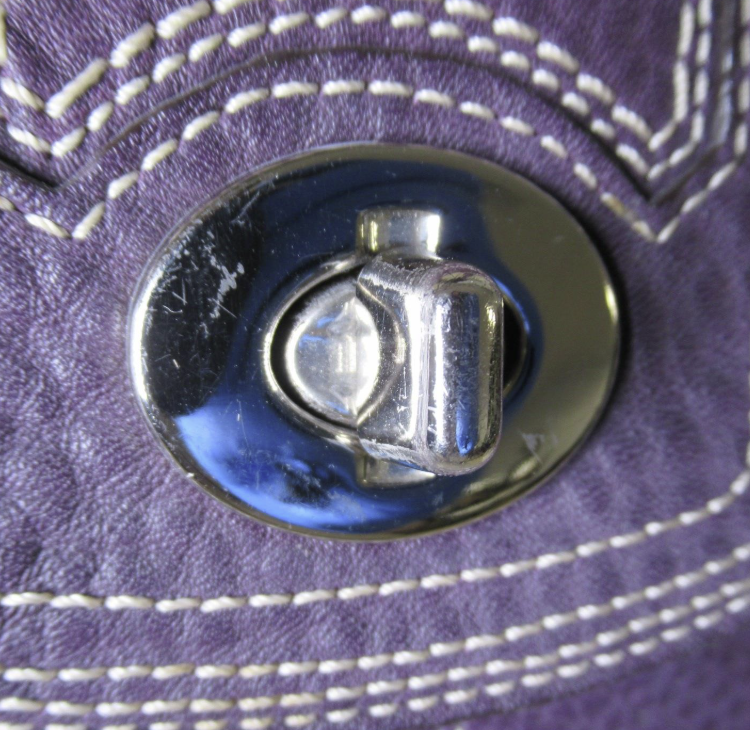 Coach Purple Pebbled Leather Shoulder Bag with Contrast Stitching