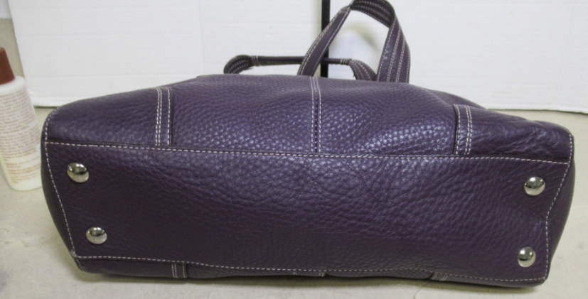 Coach Purple Pebbled Leather Shoulder Bag with Contrast Stitching