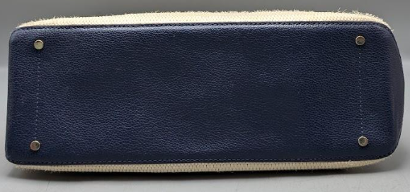Kate Spade New York Cream Woven Tote Bag with Navy Leather Trim