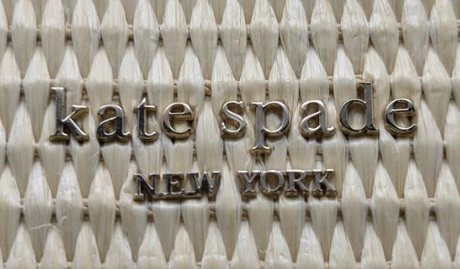 Kate Spade New York Cream Woven Tote Bag with Navy Leather Trim