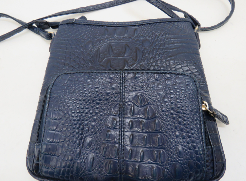 Marc Fisher Blue Croc Embossed Crossbody Bag with Gold Tone Hardware