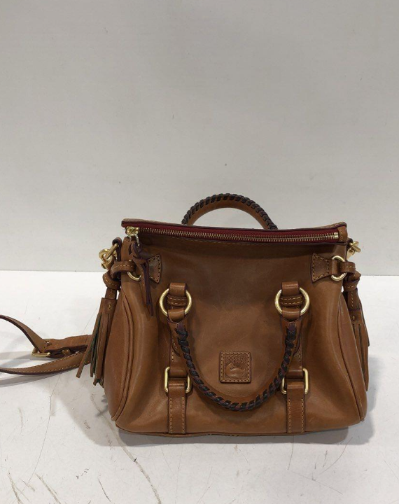 Dooney & Bourke Florentine Leather Satchel Brown Tassel Bag Crossbody Strap