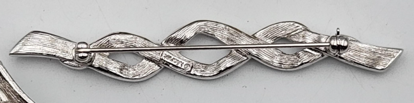 Trifari Silver Tone Twisted Bar Brooch | Classic Modernist Signed Pin