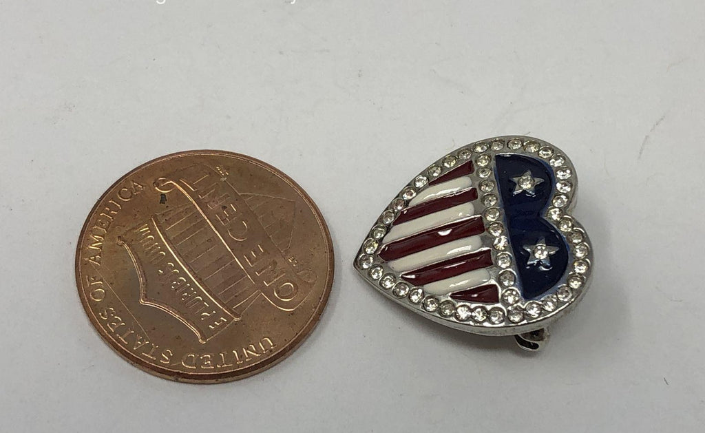 Signed MMA Patriotic Flag Heart Pin | Metropolitan Museum of Art Enamel Rhinestone Brooch