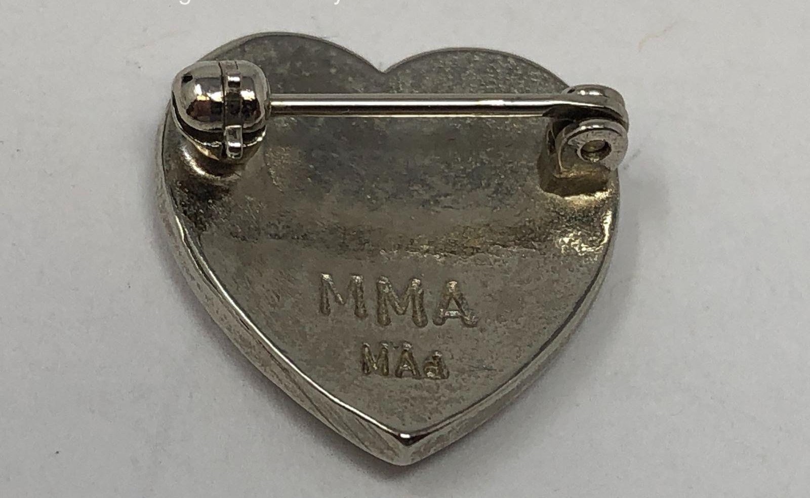 Signed MMA Patriotic Flag Heart Pin | Metropolitan Museum of Art Enamel Rhinestone Brooch