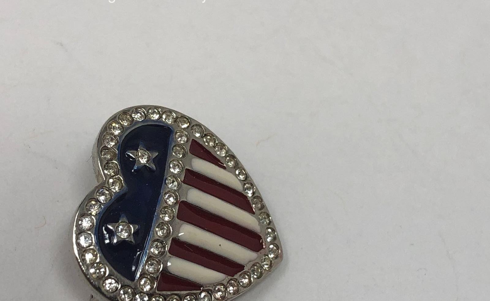 Signed MMA Patriotic Flag Heart Pin | Metropolitan Museum of Art Enamel Rhinestone Brooch