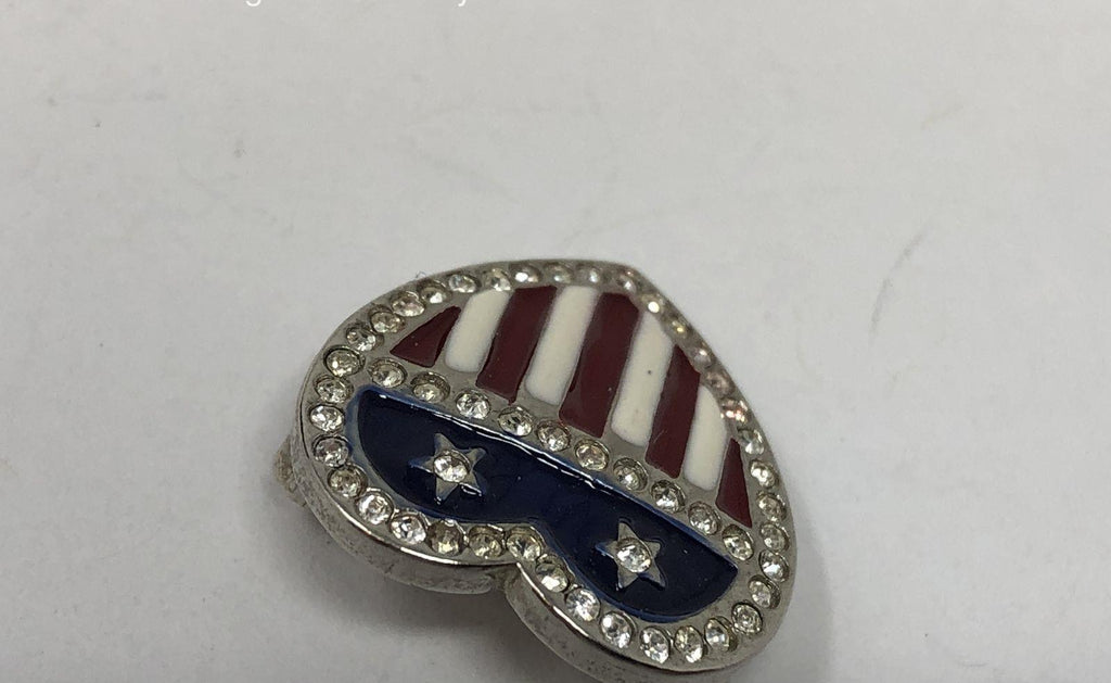 Signed MMA Patriotic Flag Heart Pin | Metropolitan Museum of Art Enamel Rhinestone Brooch