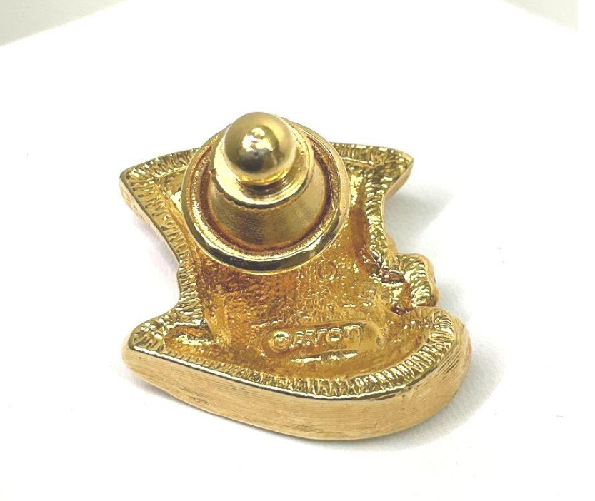 Vintage Gold Tone Teacup Brooch with Green Enamel and Rhinestone Shamrock Accent