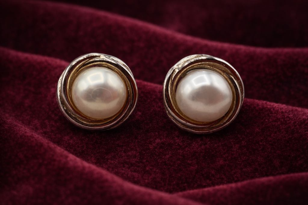 Vintage Faux Pearl Sterling Silver Stud Earrings | Classic Estate Jewelry