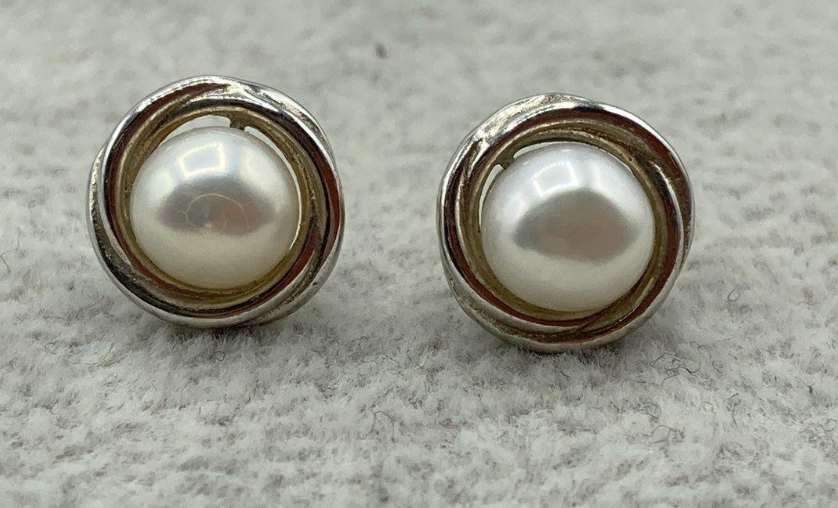Vintage Faux Pearl Sterling Silver Stud Earrings | Classic Estate Jewelry