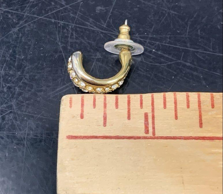 Swarovski Gold Tone Crystal Pave J-hoop Earrings Signed Swan Logo