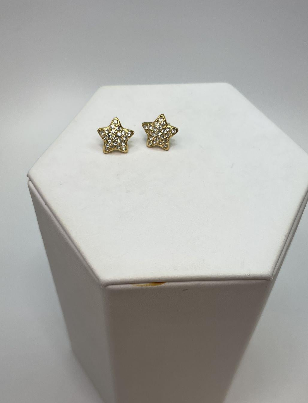 Swarovski Gold Tone Pavé Crystal Star Stud Earrings | Signed Designer Celestial Earrings 2.4g