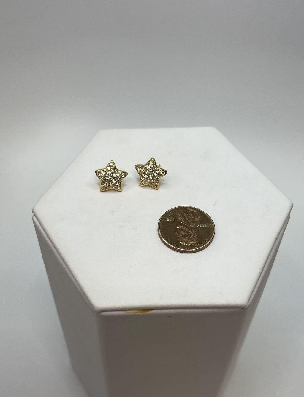 Swarovski Gold Tone Pavé Crystal Star Stud Earrings | Signed Designer Celestial Earrings 2.4g