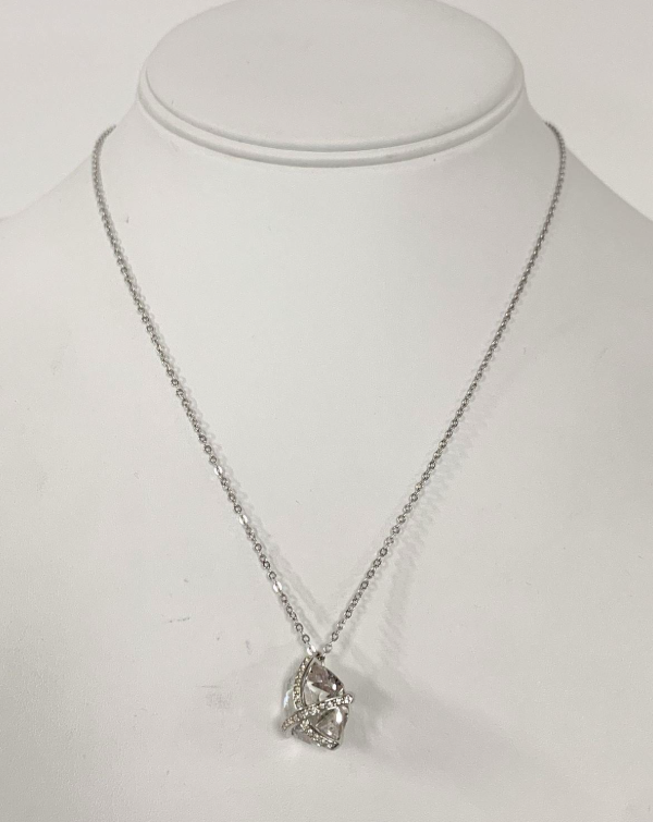 Swarovski White Gold Plated Caged Crystal Pendant Necklace 19” Signed Elegant Statement