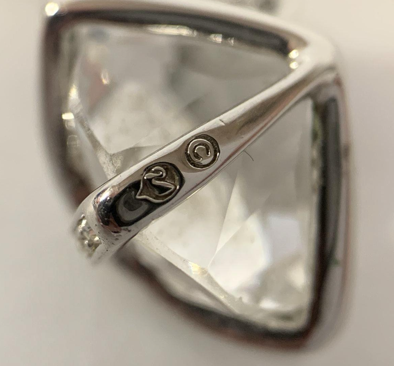 Swarovski White Gold Plated Caged Crystal Pendant Necklace 19” Signed Elegant Statement