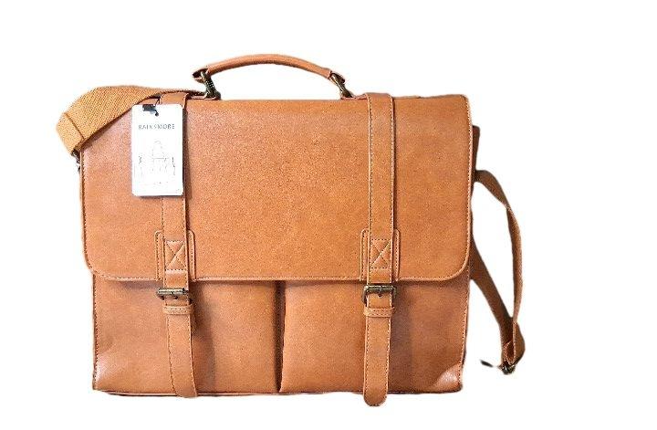 Rainsmore Tan Leather Messenger Bag Metal Snap Flap Briefcase Laptop Work Bag