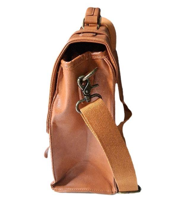 Rainsmore Tan Leather Messenger Bag Metal Snap Flap Briefcase Laptop Work Bag