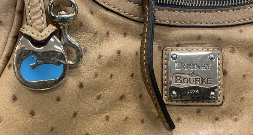 Dooney & Bourke Tan Ostrich Embossed Leather Hobo Bag Slouchy Shoulder Purse with Duck Charm