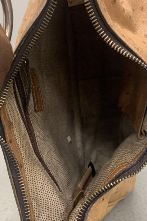 Dooney & Bourke Tan Ostrich Embossed Leather Hobo Bag Slouchy Shoulder Purse with Duck Charm