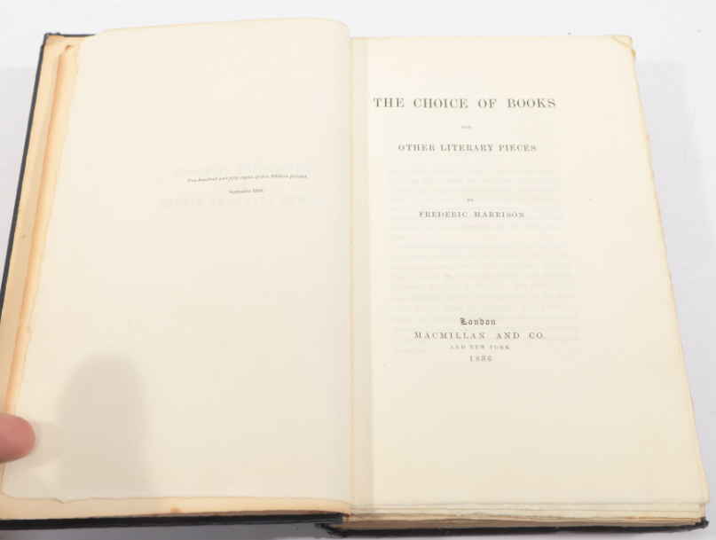 The Choice of Books Frederic Harrison 1886 Limited First Edition Hardcover Literary Criticism